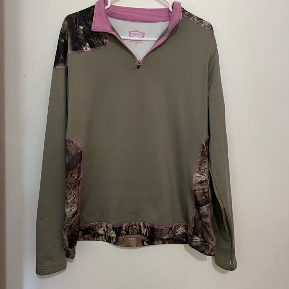 Yukon Gear 1/4 Zip Mossy Oak Camo Pullover with Pink Trim Women’s L - Picture 3 of 7